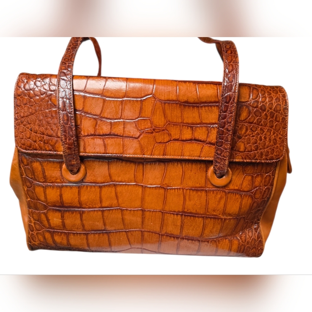 Sharif Cognac Croc-Embossed Leather Tote